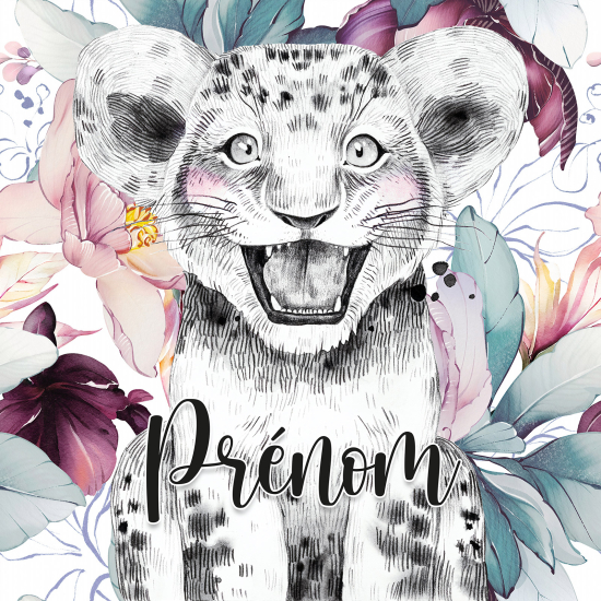 Papier peint panoramique enfant avec prénom personnalisable - Lionceau