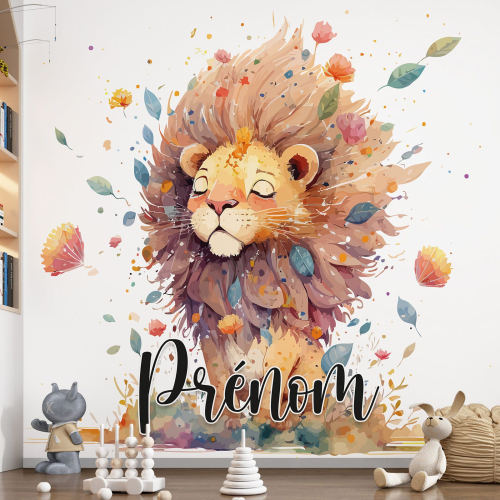 Papier peint panoramique enfant avec prénom personnalisable - Lionceau
