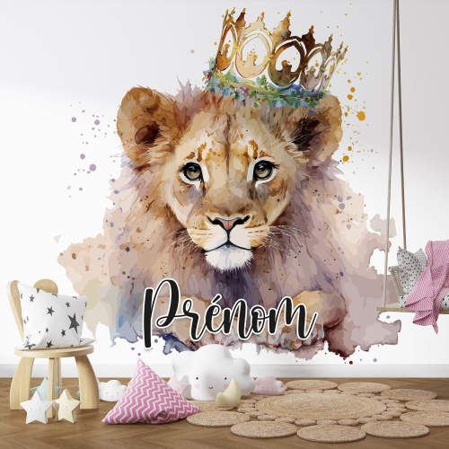Papier peint panoramique enfant avec prénom personnalisable - Lionceau