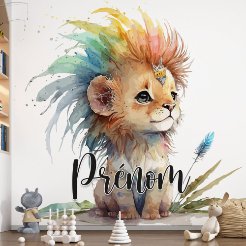 Papier peint panoramique enfant avec prénom personnalisable - Lionceau