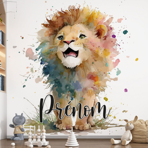 Papier peint panoramique enfant avec prénom personnalisable - Lionceau