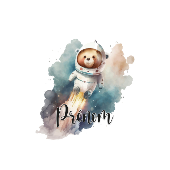 Papier peint panoramique enfant avec prénom personnalisable - Ours Astronaute