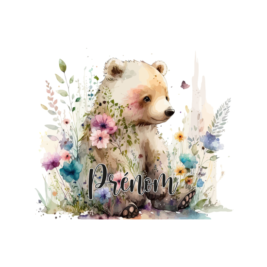Papier peint panoramique enfant avec prénom personnalisable - Ourson