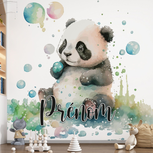 Papier peint panoramique enfant avec prénom personnalisable - Panda