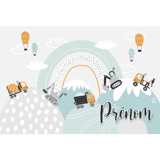 Papier peint panoramique enfant avec prénom personnalisable - Travaux