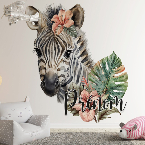 Papier peint panoramique enfant avec prénom personnalisable - Zèbre