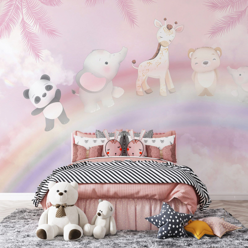 Papier peint panoramique Enfants - Animaux Arc en Ciel