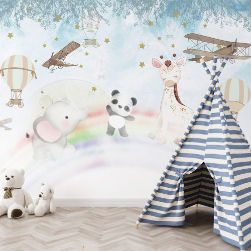 Papier peint panoramique Enfants - Animaux arc-en-ciel