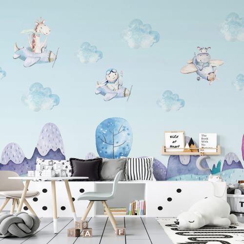 Papier peint panoramique Enfants - Animaux Aviateurs