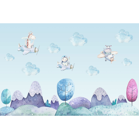 Papier peint panoramique Enfants - Animaux Aviateurs