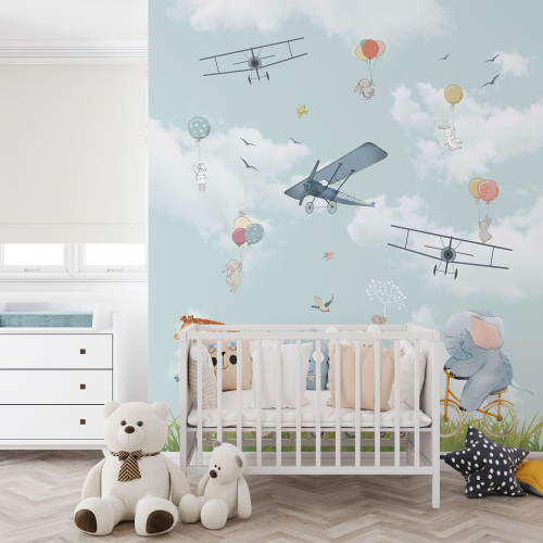 Papier peint panoramique Enfants - Animaux Avions