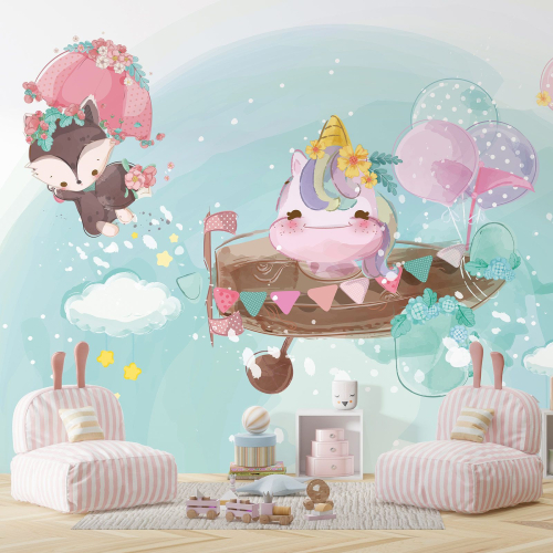 Papier peint panoramique Enfants - Animaux Ballons