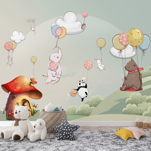 Papier peint panoramique Enfants - Animaux Ballons
