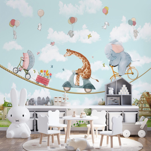 Papier peint panoramique Enfants - Animaux Ballons