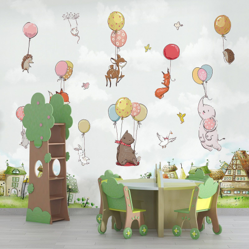 Papier peint panoramique Enfants - Animaux Ballons