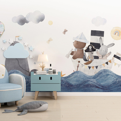 Papier peint panoramique Enfants - Animaux Bateau