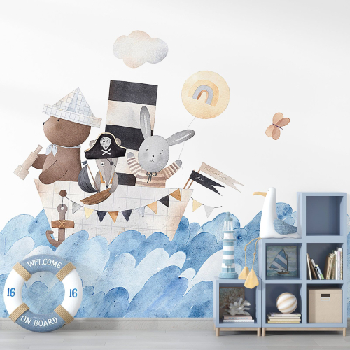 Papier peint panoramique Enfants - Animaux Bateau
