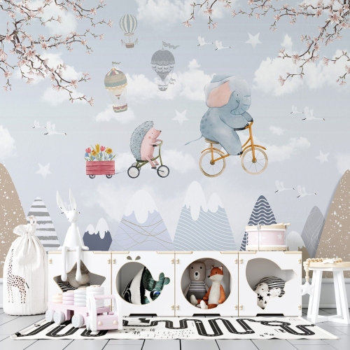 Papier peint panoramique Enfants - Animaux dans le Ciel