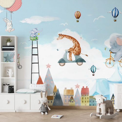 Papier peint panoramique Enfants - Animaux dans le Ciel