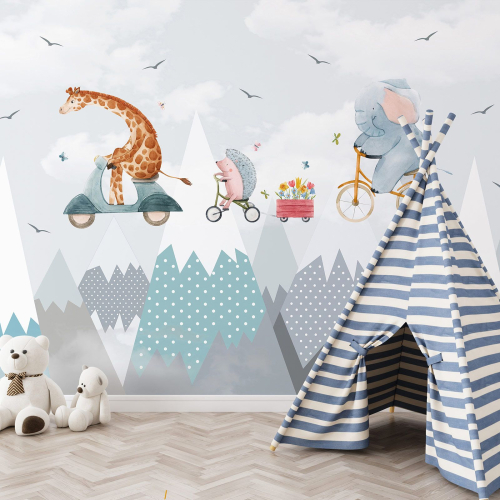 Papier peint panoramique Enfants - Animaux dans le Ciel