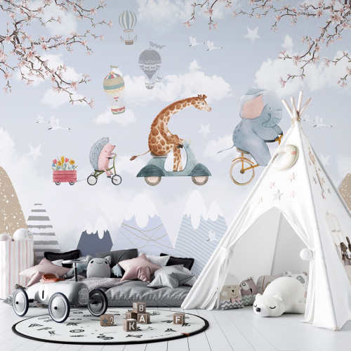 Papier peint panoramique Enfants - Animaux dans le Ciel