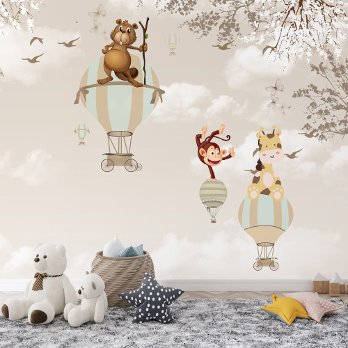 Papier peint panoramique Enfants - Animaux dans le Ciel