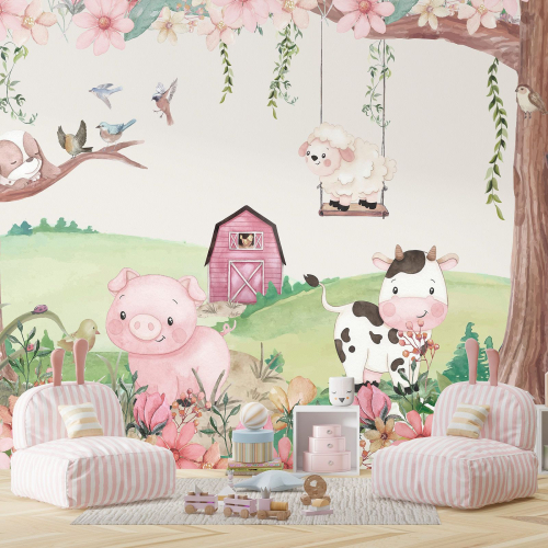 Papier peint panoramique Enfants - Animaux de la Ferme