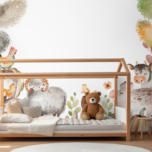 Papier peint panoramique Enfants - Animaux de la Ferme
