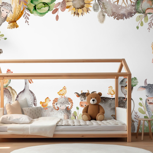 Papier peint panoramique Enfants - Animaux de la Ferme