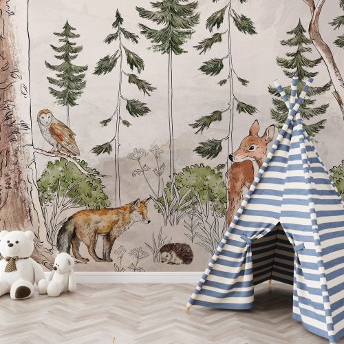 Papier peint panoramique Enfants - Animaux de la Forêt