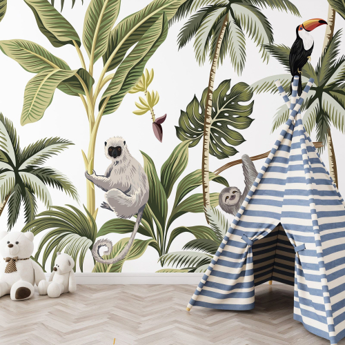 Papier peint panoramique Enfants - Animaux de la Jungle