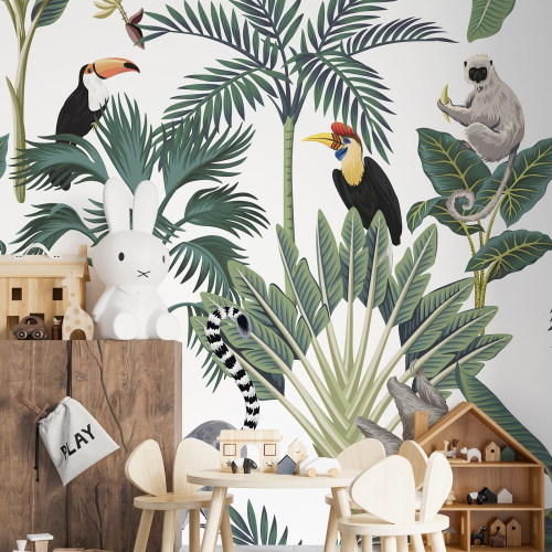 Papier peint panoramique Enfants - Animaux de la Jungle
