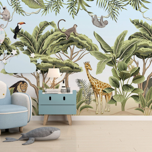 Papier peint panoramique Enfants - Animaux de la Jungle