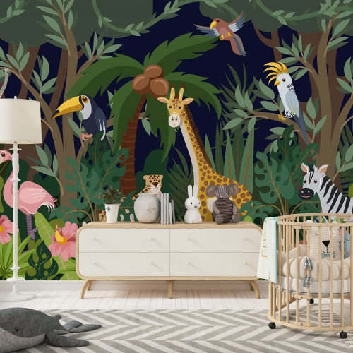 Papier peint panoramique Enfants - Animaux de la Jungle