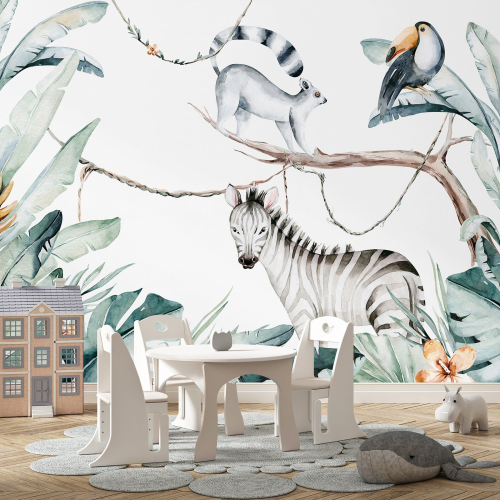 Papier peint panoramique Enfants - Animaux de la Jungle