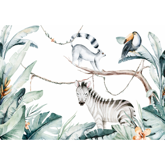 Papier peint panoramique Enfants - Animaux de la Jungle