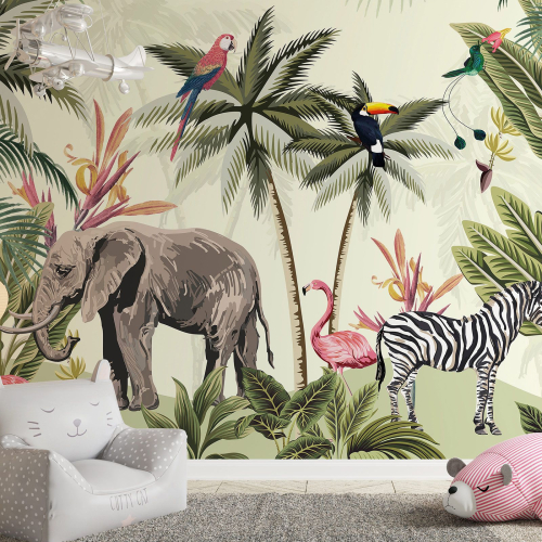 Papier peint panoramique Enfants - Animaux de la Jungle