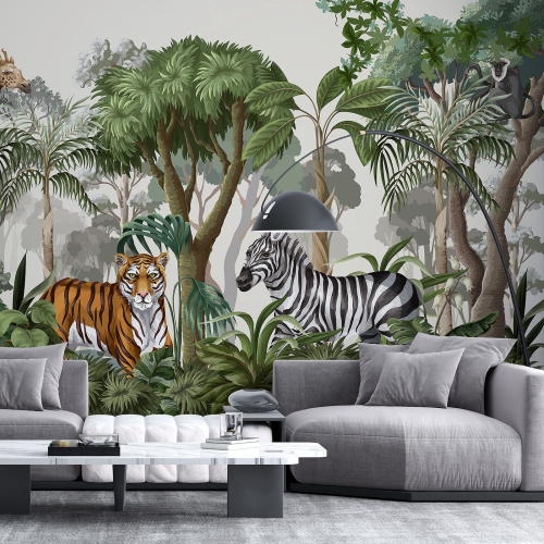 Papier peint panoramique Enfants - Animaux de la Jungle