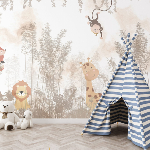 Papier peint panoramique Enfants - Animaux de la Jungle