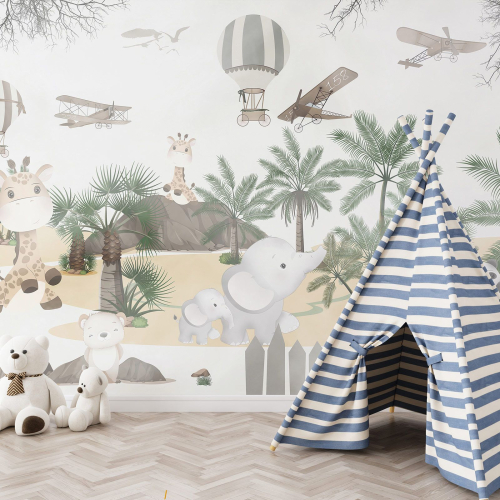 Papier peint panoramique Enfants - Animaux de la Jungle