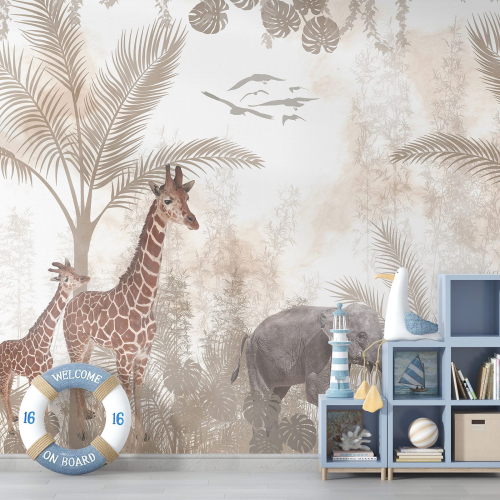Papier peint panoramique Enfants - Animaux de la Jungle