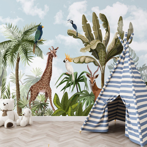 Papier peint panoramique Enfants - Animaux de la Jungle