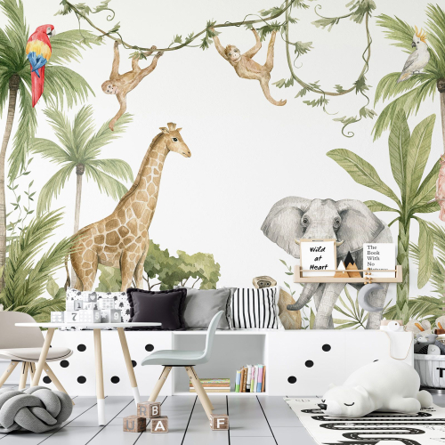 Papier peint panoramique Enfants - Animaux de la Jungle