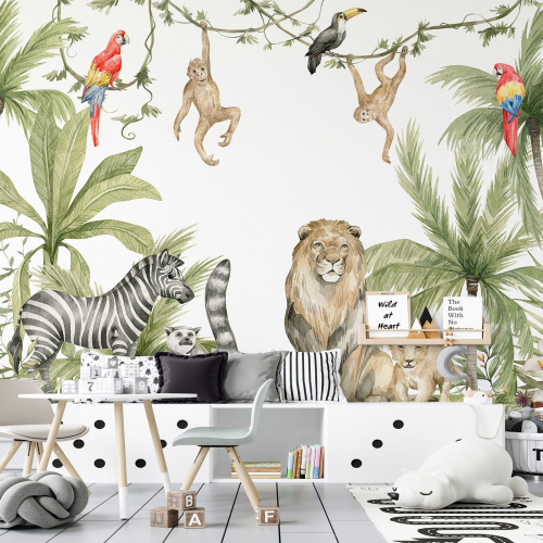 Papier peint panoramique Enfants - Animaux de la Jungle
