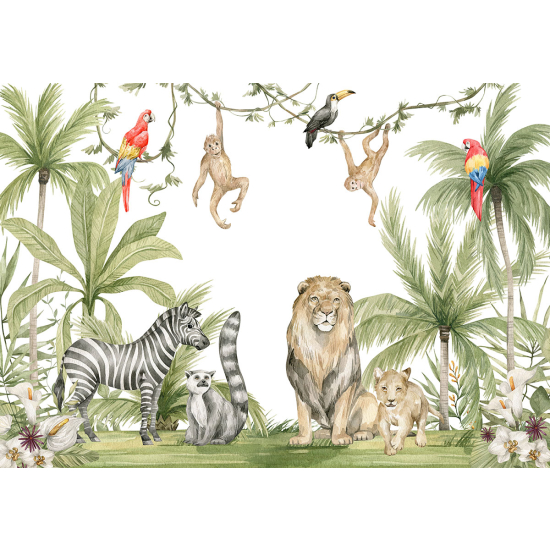 Papier peint panoramique Enfants - Animaux de la Jungle