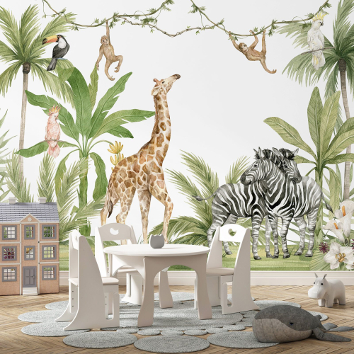 Papier peint panoramique Enfants - Animaux de la Jungle