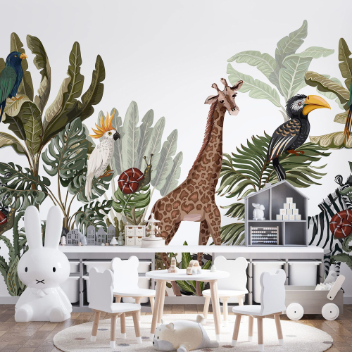 Papier peint panoramique Enfants - Animaux de la Jungle