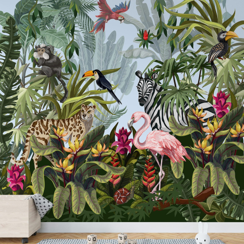Papier peint panoramique Enfants - Animaux de la Jungle