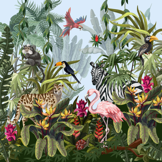 Papier peint panoramique Enfants - Animaux de la Jungle