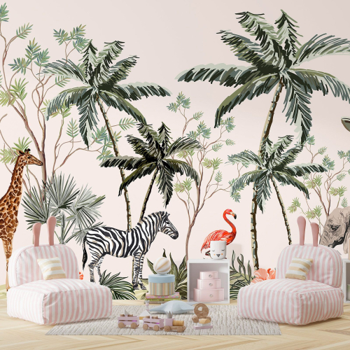 Papier peint panoramique Enfants - Animaux de la Jungle